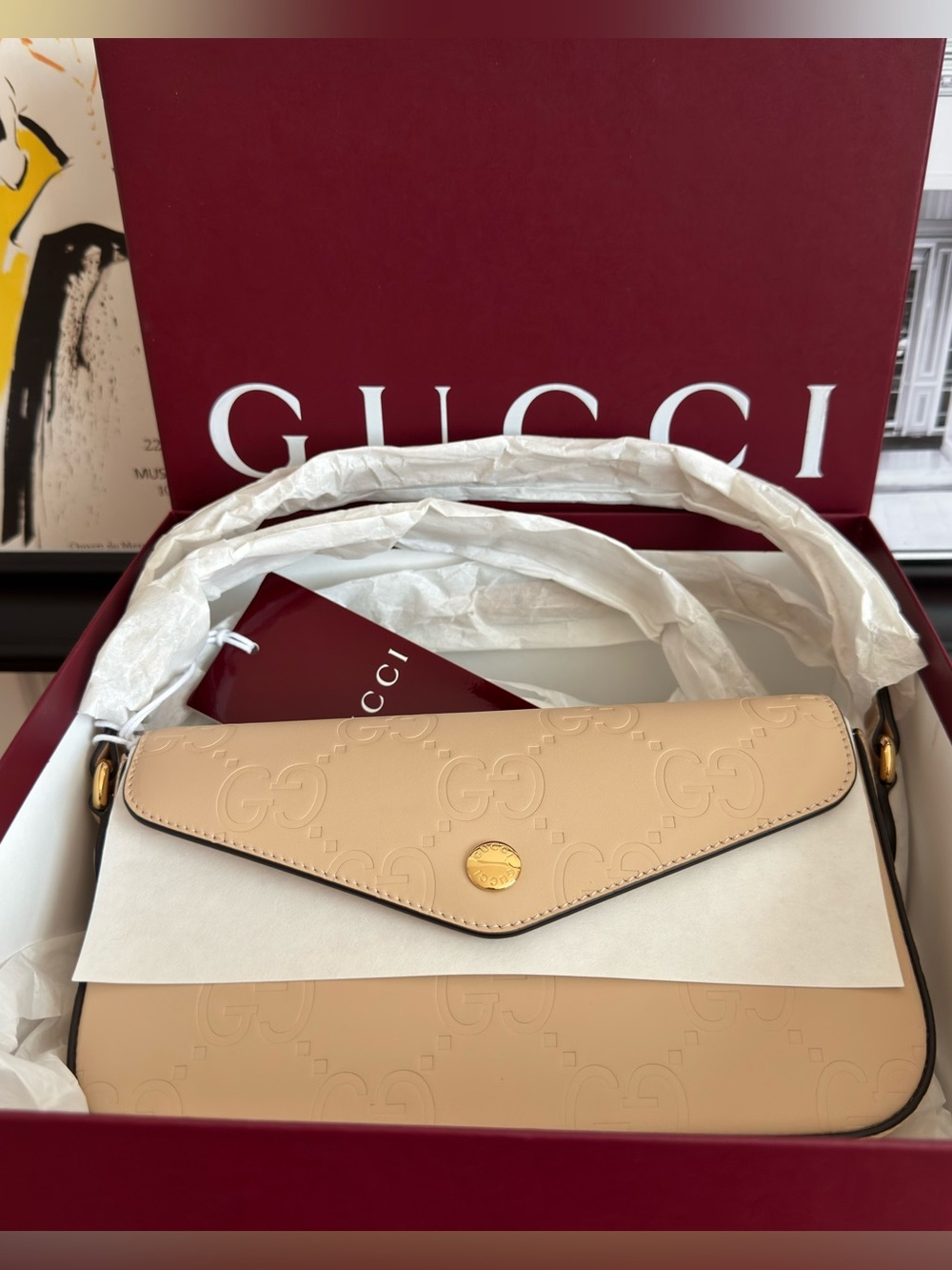 Gucci Embossed GG Super Mini Beige Leather Shoulder Bag - Picture 2 of 13